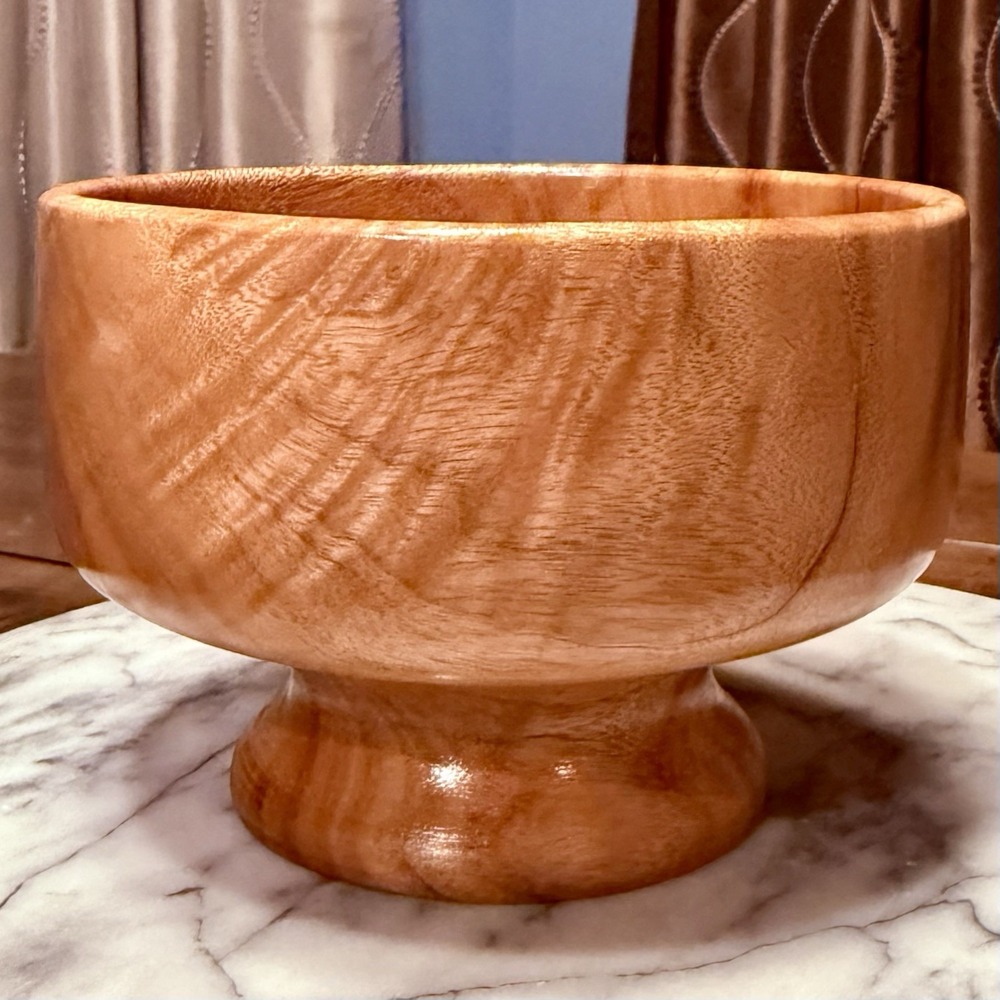 VTG Handmade Artisan Wooden Box Pedestal Bowl Camphor Tree‎ Wood Trinket Dish